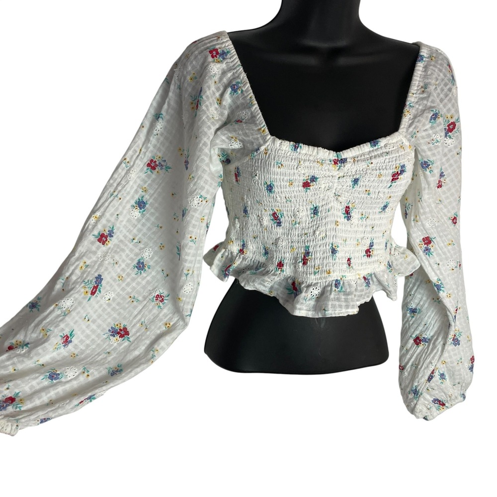 Billabong X Wrangler Floral Smocked Top Size S White Pretty Days Cottagecore